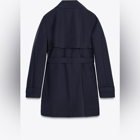 Zara Navy Blue Belted Midi Trench Coat Size Small – Brand New - Picture 3 of 13